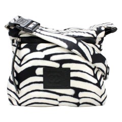 Borsa a tracolla Chanel Messenger Vintage in nylon bianco e nero