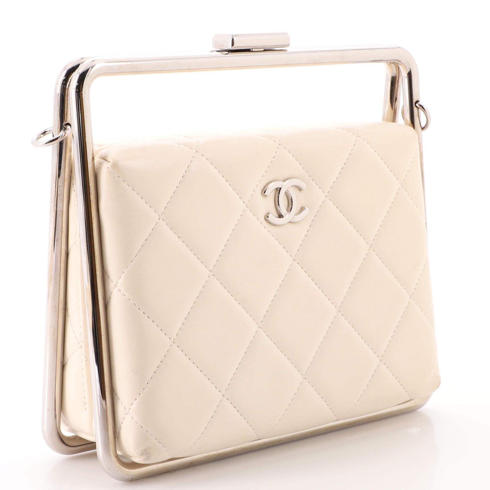 Chanel Metal Bar Convertible Clutch Bag Quilted Lambskin In Good Condition In NY, NY
