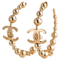Chanel Metal Beaded CC Hoop Earrings