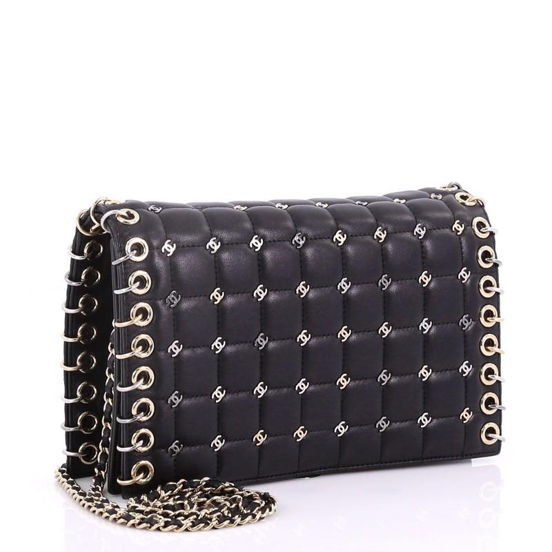 Black Chanel Metal CC Signature Clutch on Chain Embellished Quilted Leather Small