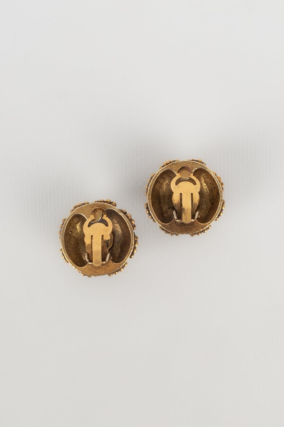 Chanel Metal Clip-on Earrings Ornamented with Glass Paste and Pearly Cabochons 1