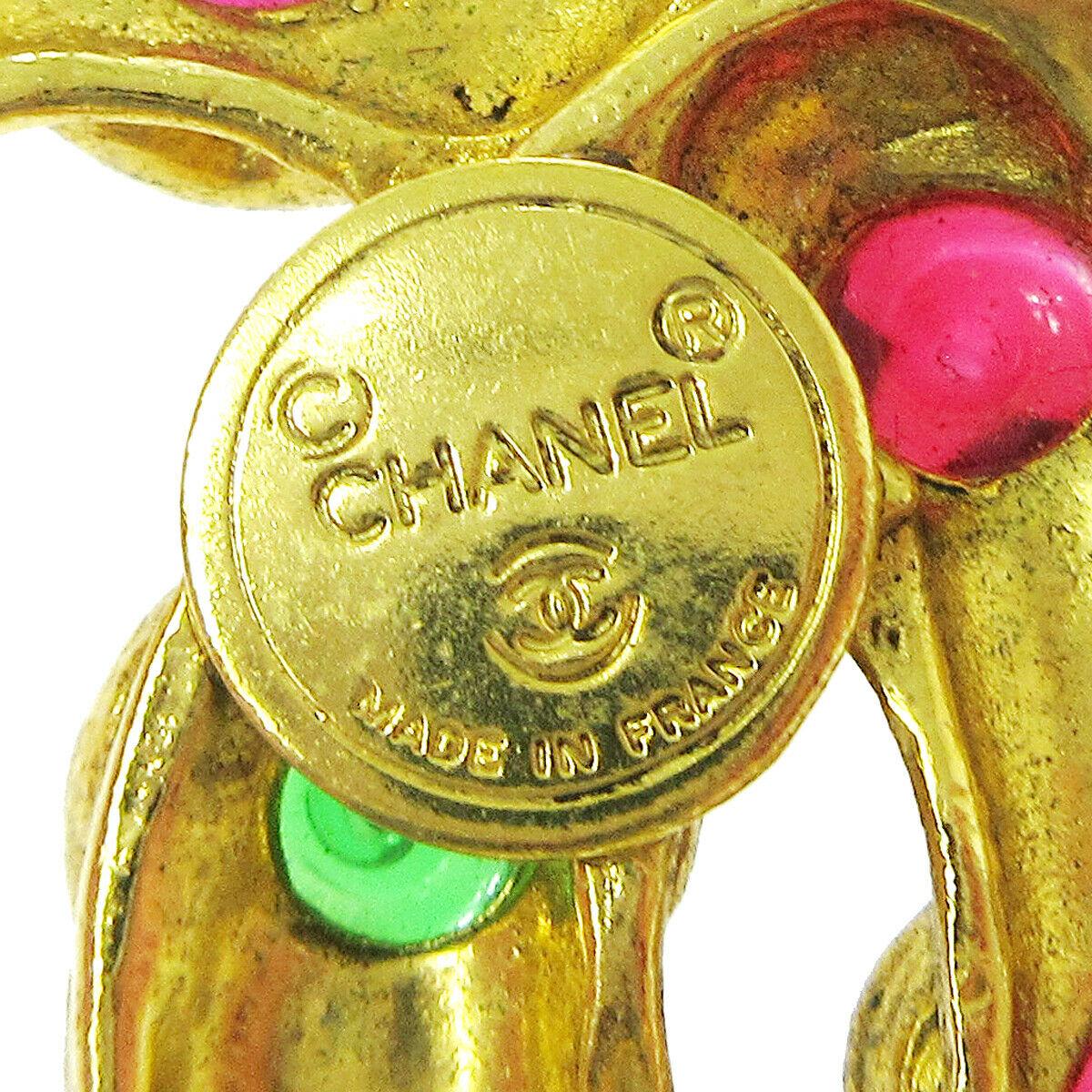 Women's Chanel Metal Gold Gripoix Red Green Holiday CC Charm Evening Lapel Pin Brooch