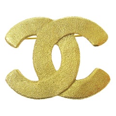 Chanel Metal Gold Thick CC Charm Pin Lapel Brooch in Box