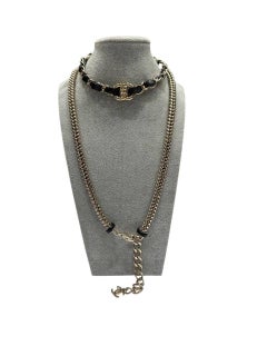 Chanel Metall Lammfell CC Turnlock Leder Choker Halskette Gürtel Schwarz