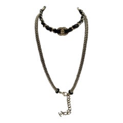 Chanel Metall Lammfell CC Turnlock Leder Choker Halskette Gürtel Schwarz