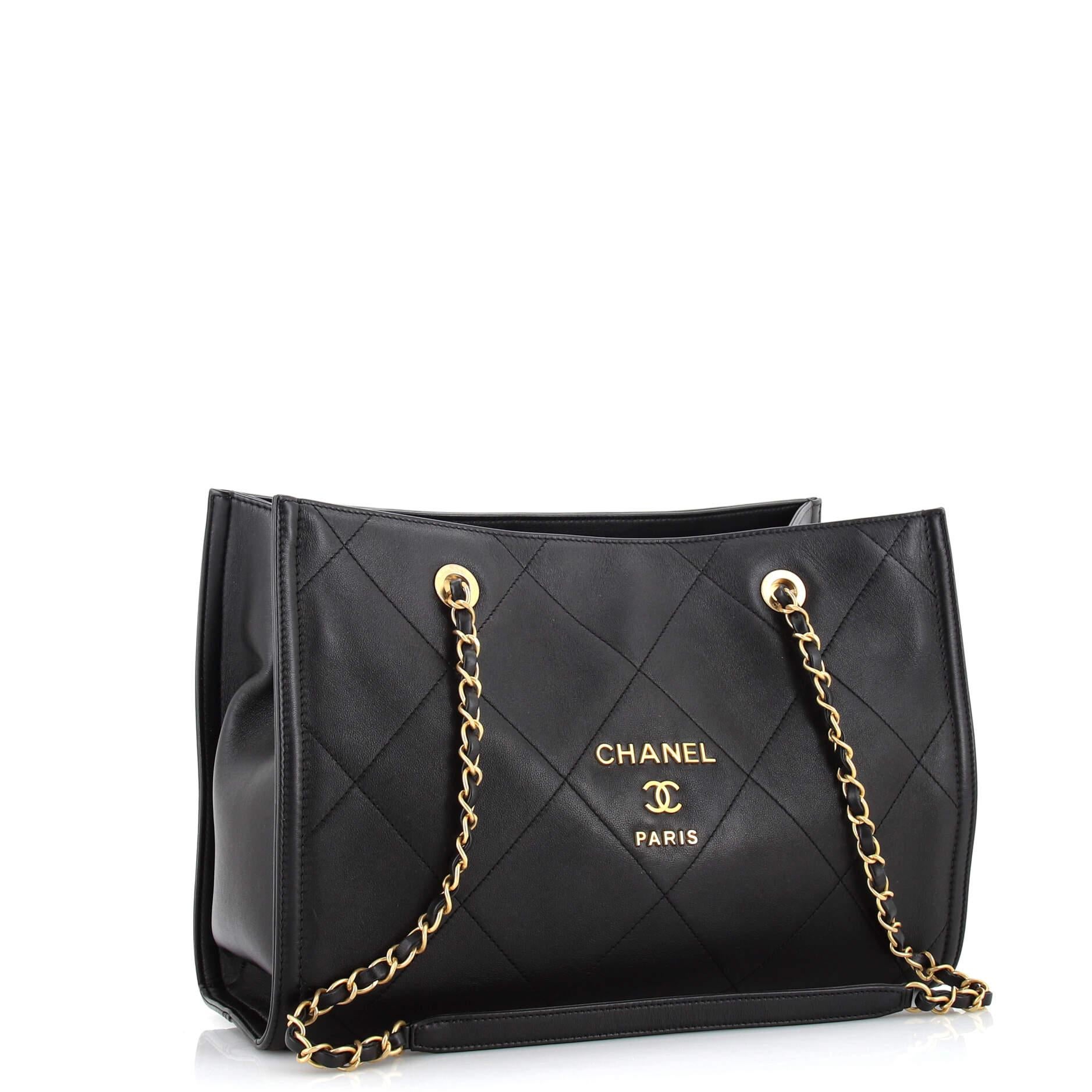 Chanel Metal Logo Shopping Tote Quilted Calfskin Large In Good Condition In NY, NY