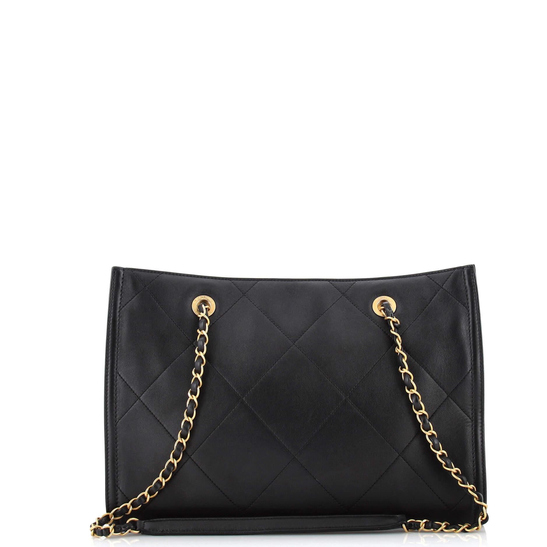 Women's or Men's Chanel Metal Logo Shopping Tote Quilted Calfskin Large