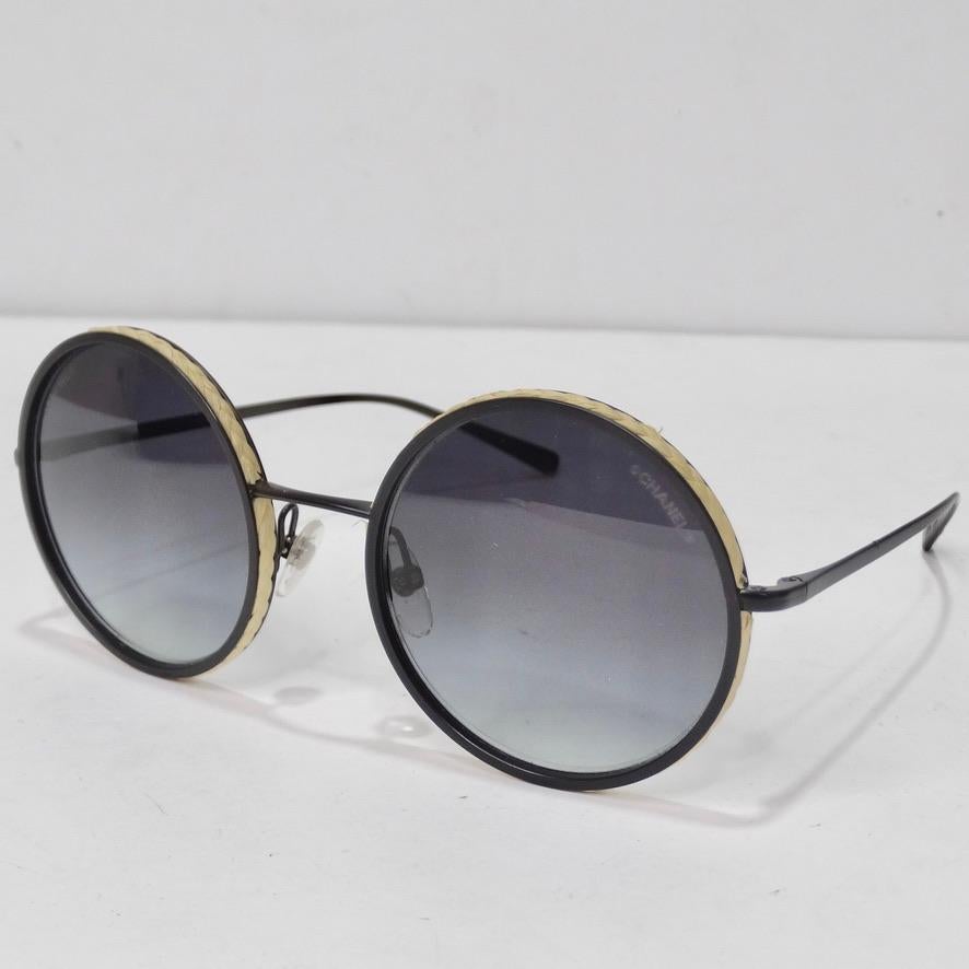 Gray Chanel Metal Raffia Braided Round Sunglasses 