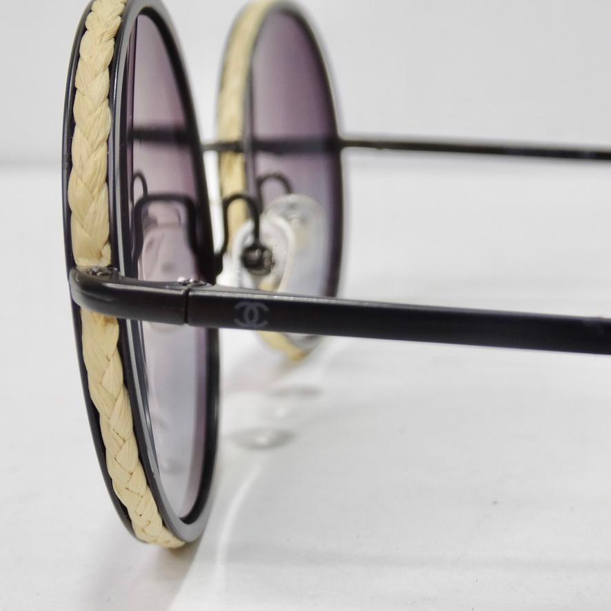 Women's or Men's Chanel Metal Raffia Braided Round Sunglasses 