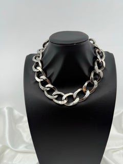 CHANEL Metal Silver CC Chain Link Choker Necklace