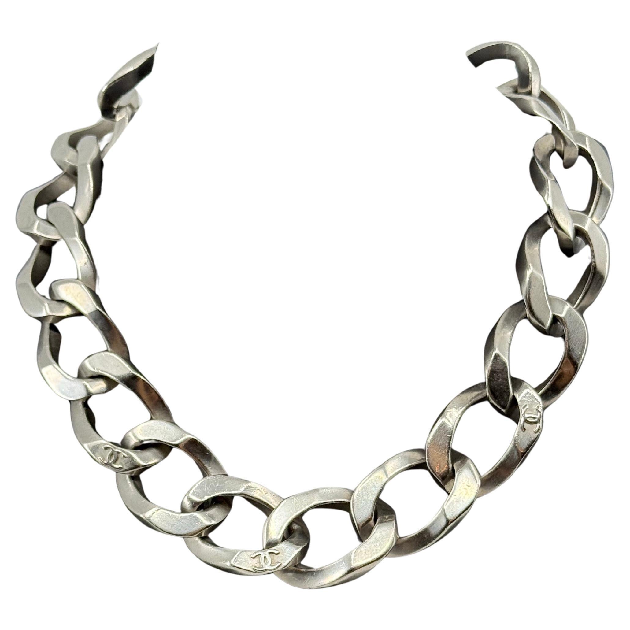CHANEL Metal Silver CC Chain Link Choker Necklace
