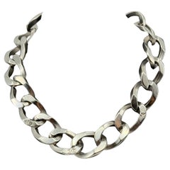 CHANEL Metal Silver CC Chain Link Choker Necklace