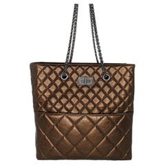 Chanel Metallic Aged Calfskin Quilted Reissue Tall Tote Bronze