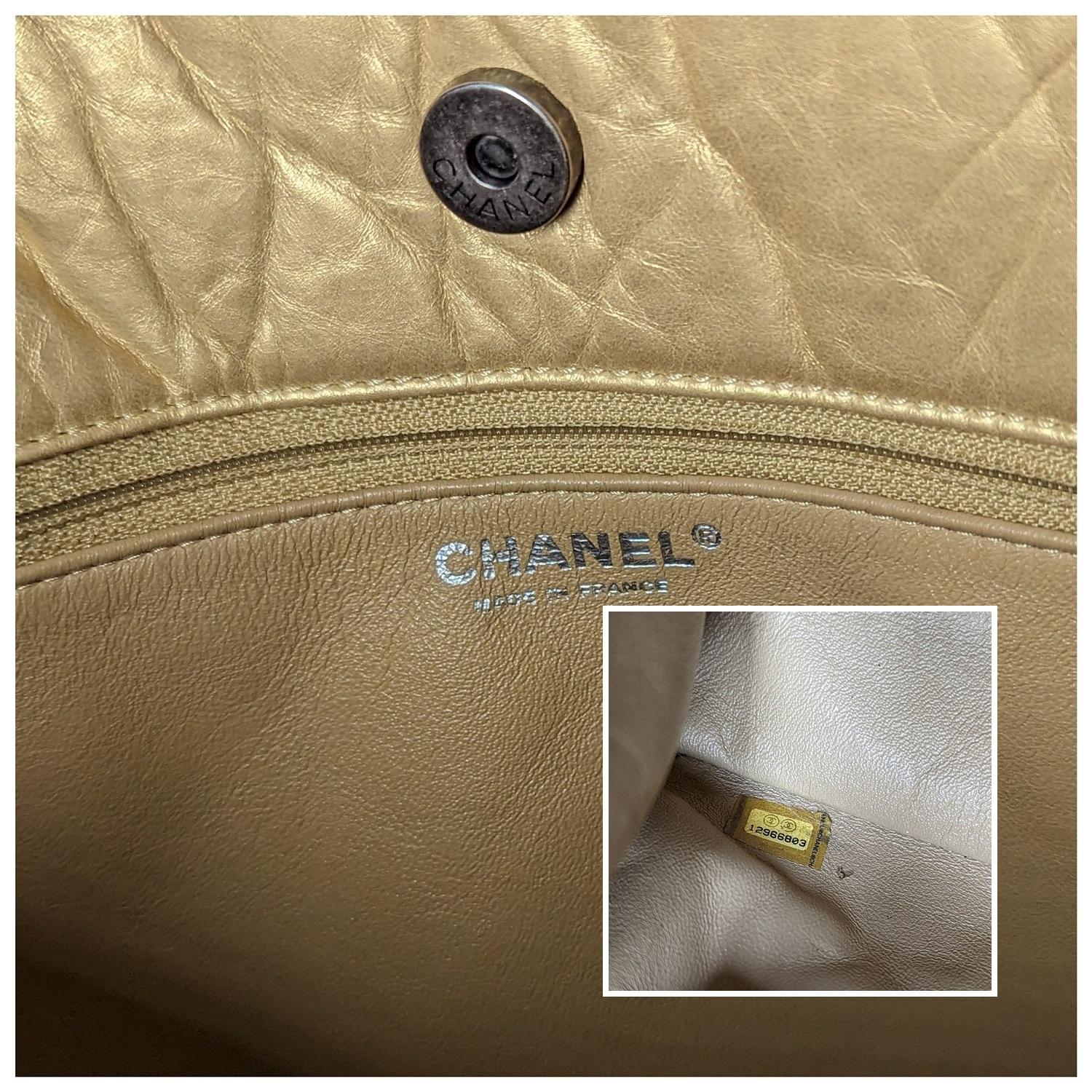 Chanel Metallic Aged Calfskin Quilted Reissue Tote Light Gold For Sale 2