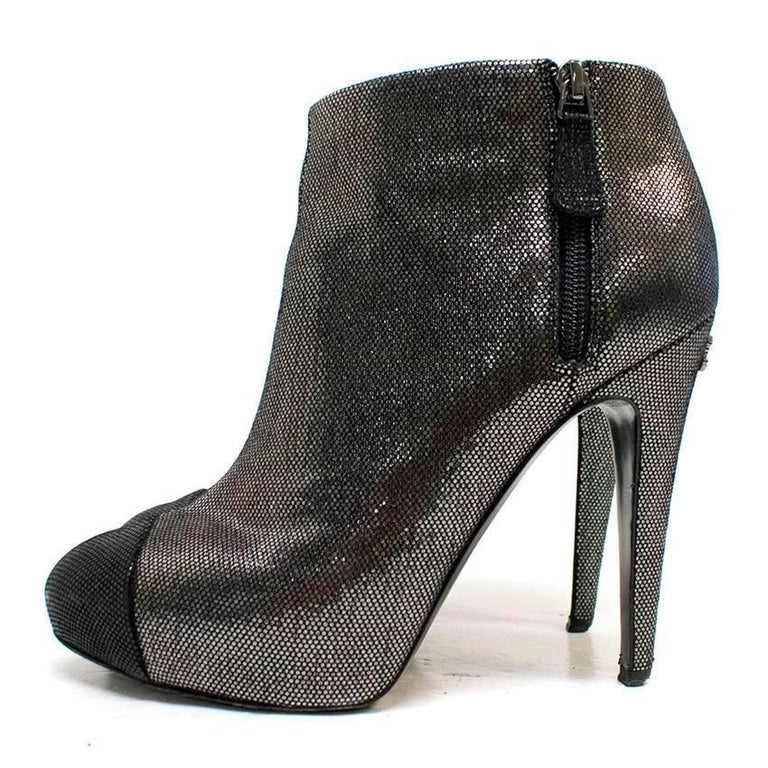 Chanel Metallic Ankle Boots 38.5 For Sale at 1stDibs