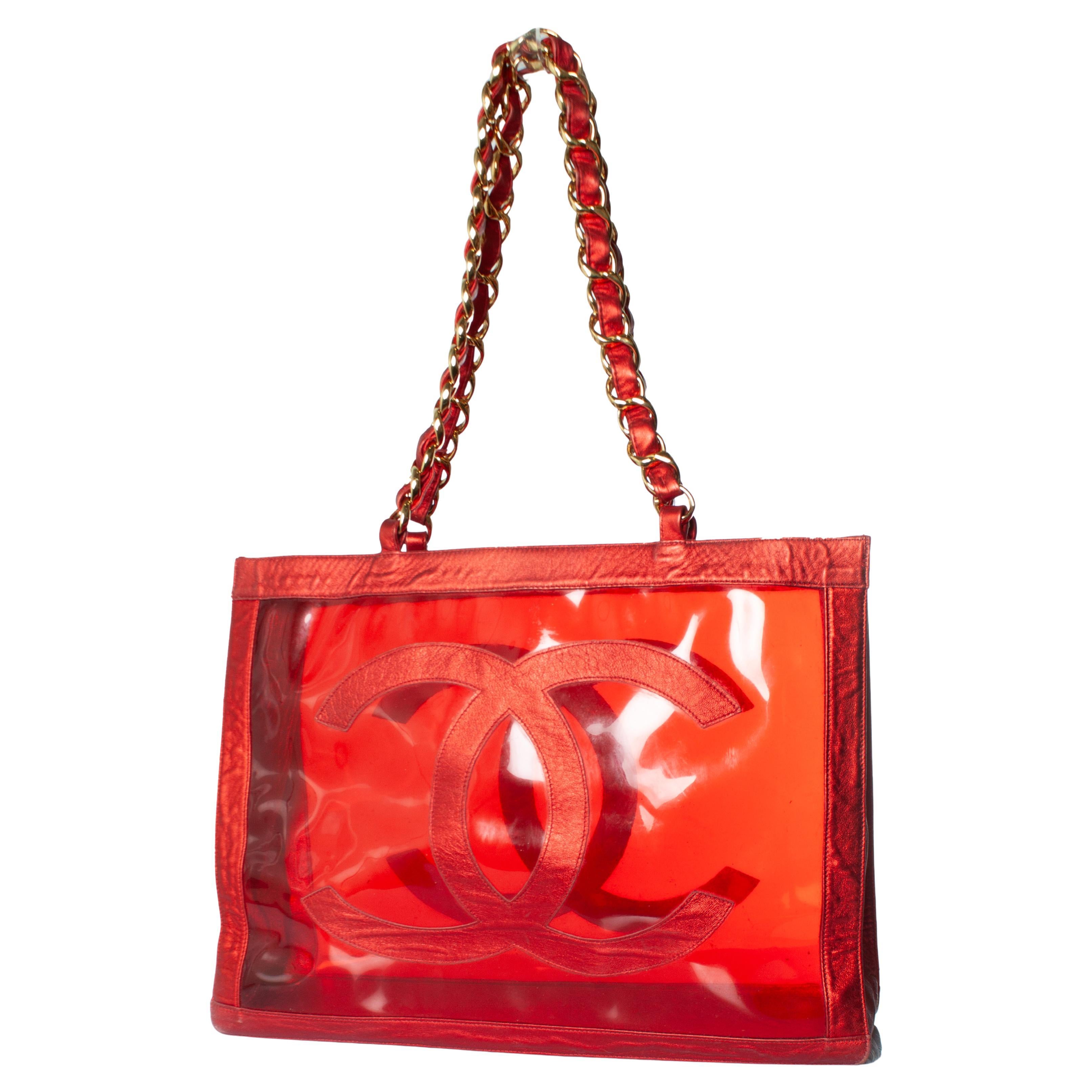 Chanel, Metallic barbie plexi tote with CC 1995 For Sale