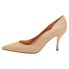 Chanel Metallic Beige/Gold Brocade Fabric CC Pointed Toe Pumps Size 41