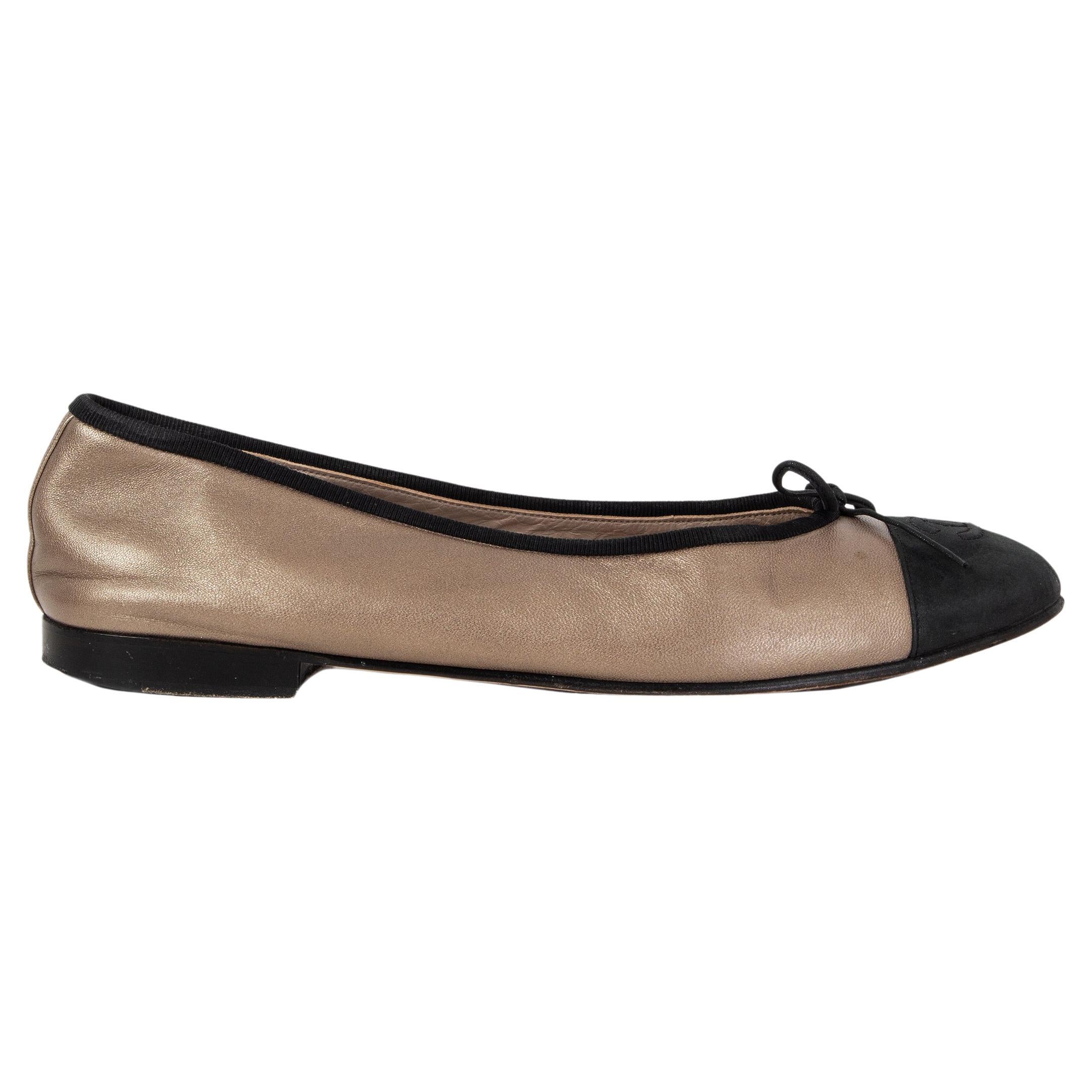 CHANEL metallic beige leather Ballet Flats Shoes 39.5