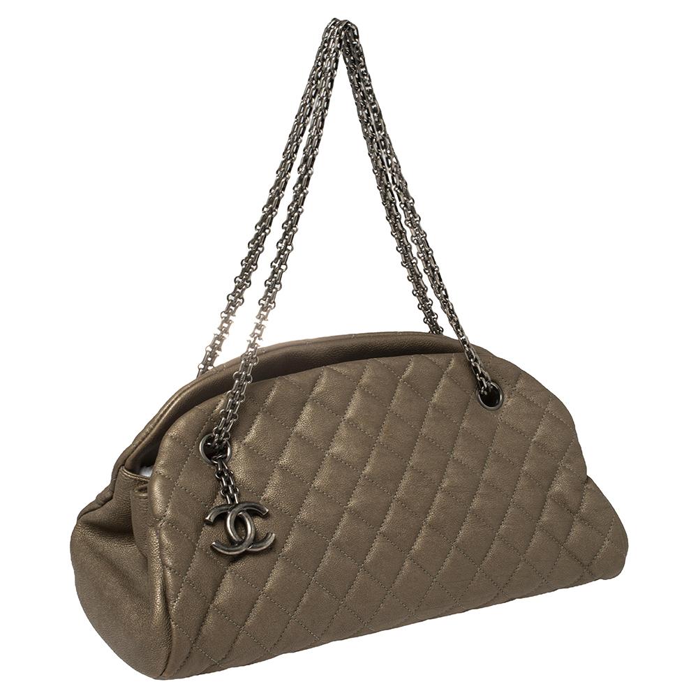 Chanel Metallic Beige Medium Just Mademoiselle Bowler Bag In Good Condition In Dubai, Al Qouz 2