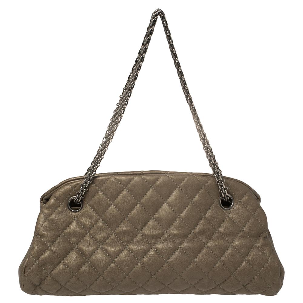 Women's Chanel Metallic Beige Medium Just Mademoiselle Bowler Bag