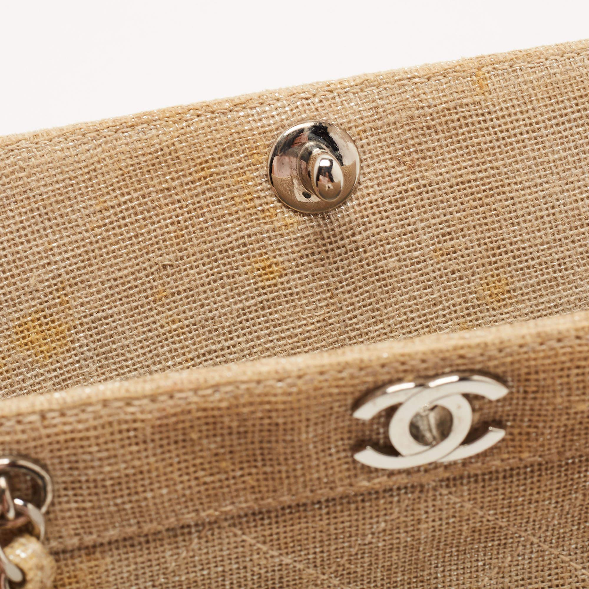 Chanel Metallic Beige Quilted Canvas Mini Classic Chain Tote 10