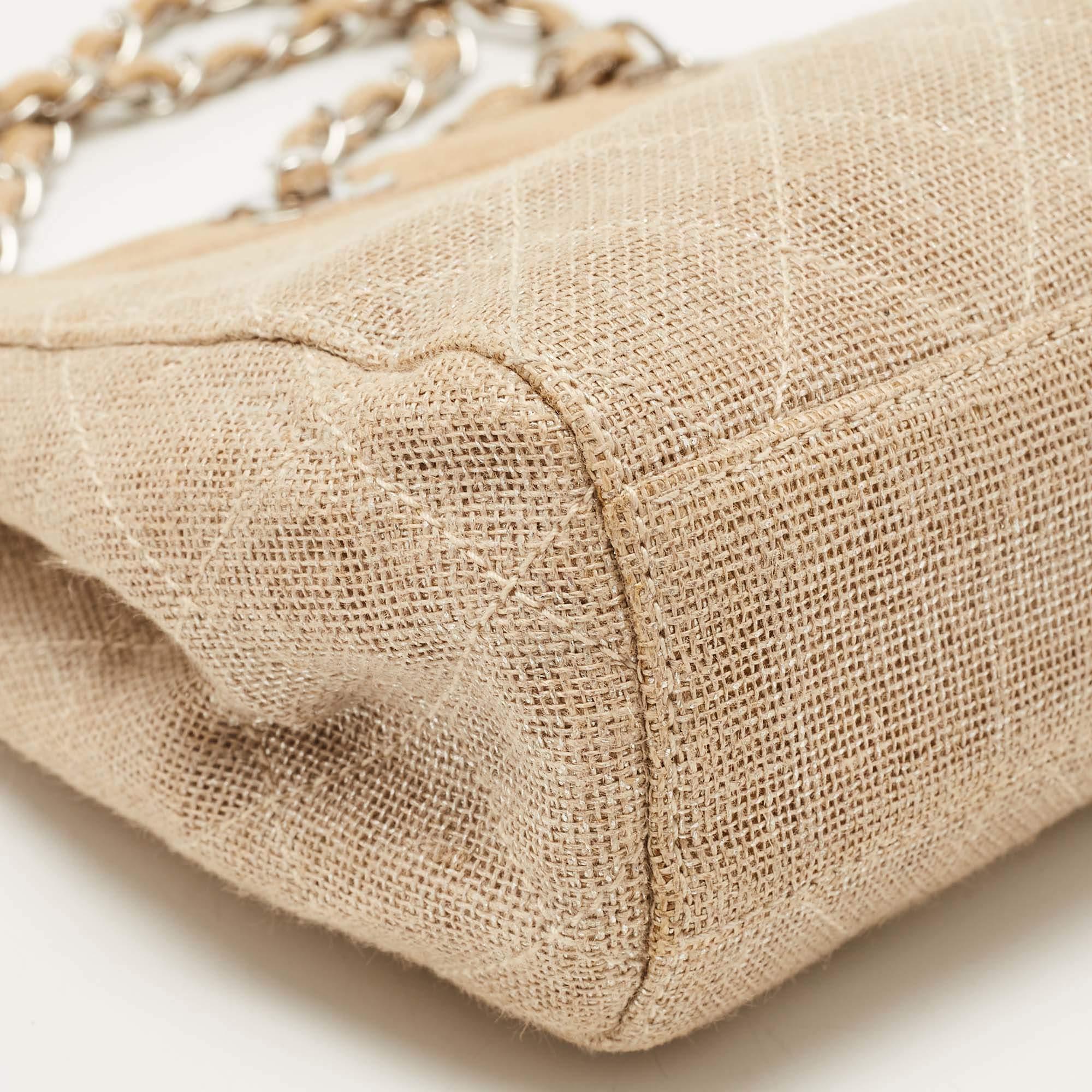 Chanel Metallic Beige Quilted Canvas Mini Classic Chain Tote 2