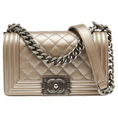 Chanel Metallic Beige Quilted Caviar Leather Small Boy Flap Bag