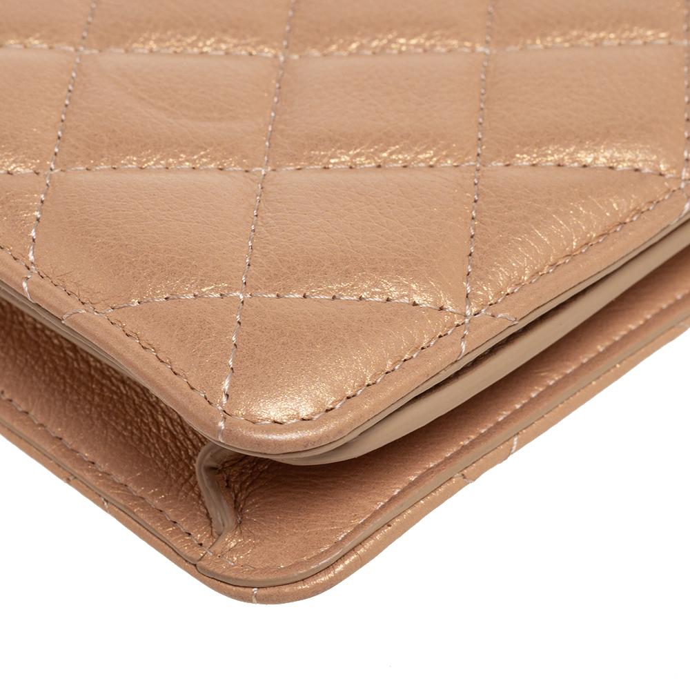 Chanel Metallic Beige Quilted Leather Crossbody Phone Holder 6