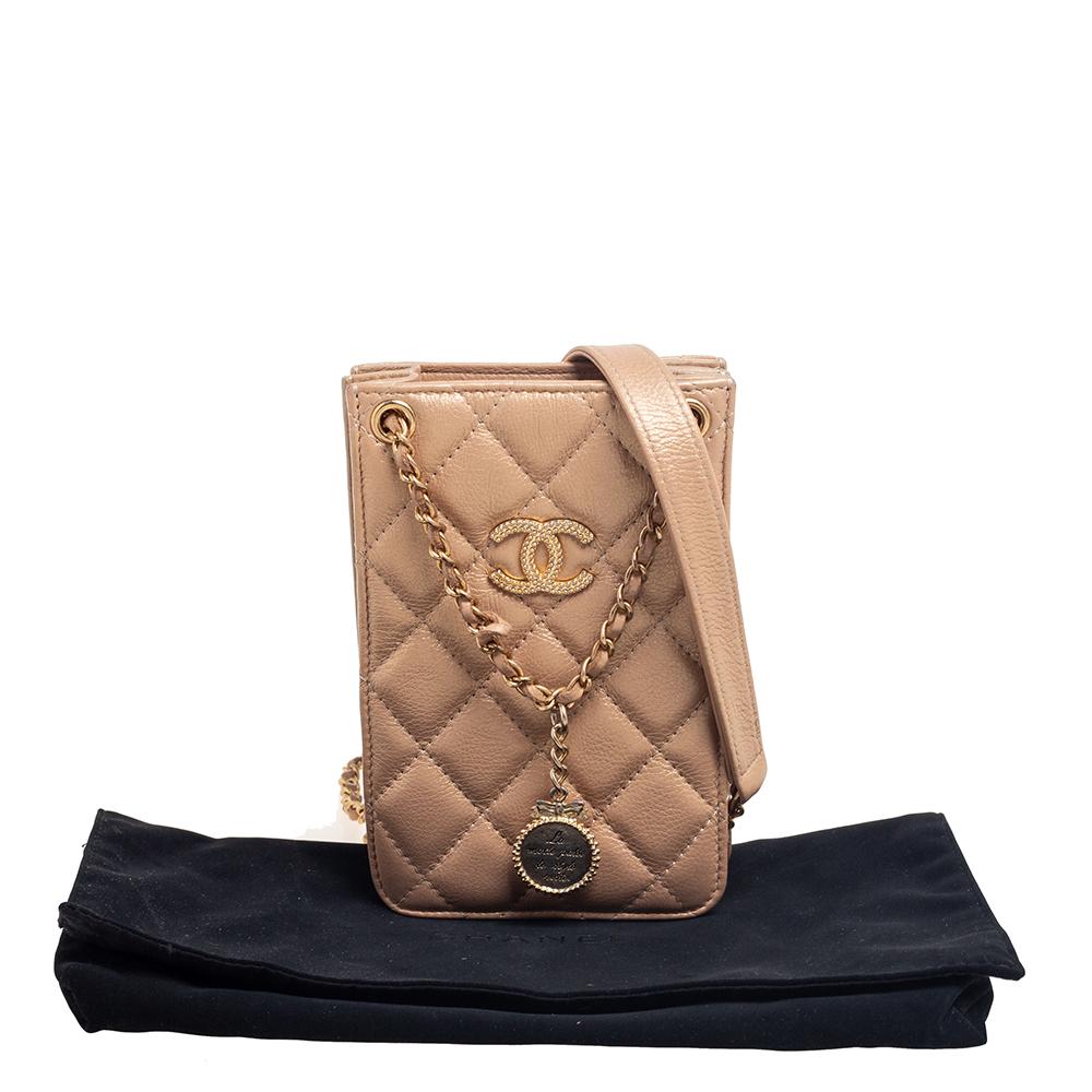 Chanel Metallic Beige Quilted Leather Crossbody Phone Holder 5