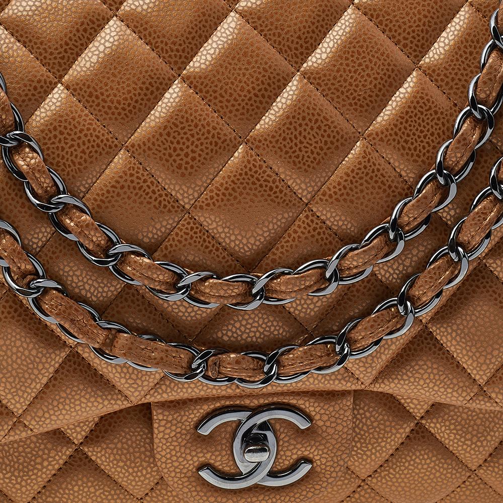 Chanel Metallic Beige Quilted Leather Maxi Classic Single Flap Bag 7