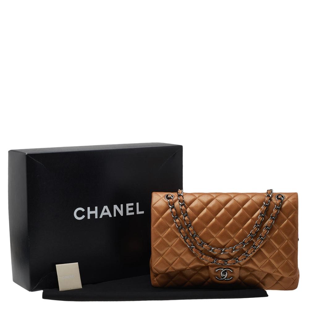 Chanel Metallic Beige Quilted Leather Maxi Classic Single Flap Bag 8