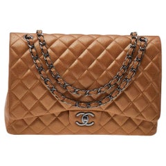 Chanel Metallic Beige Quilted Leather Maxi Classic Single Flap Bag