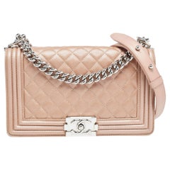Chanel Metallic Beige Quilted Leather Medium Boy Flap Bag
