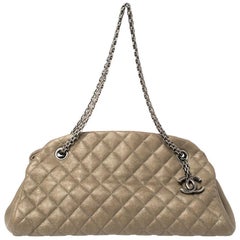 Chanel Metallic Beige Quilted Leather Medium Just Mademoiselle Bowler Bag