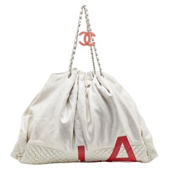 Chanel Metallic Beige/Red Quilted Jersey and Leather LA Bag
