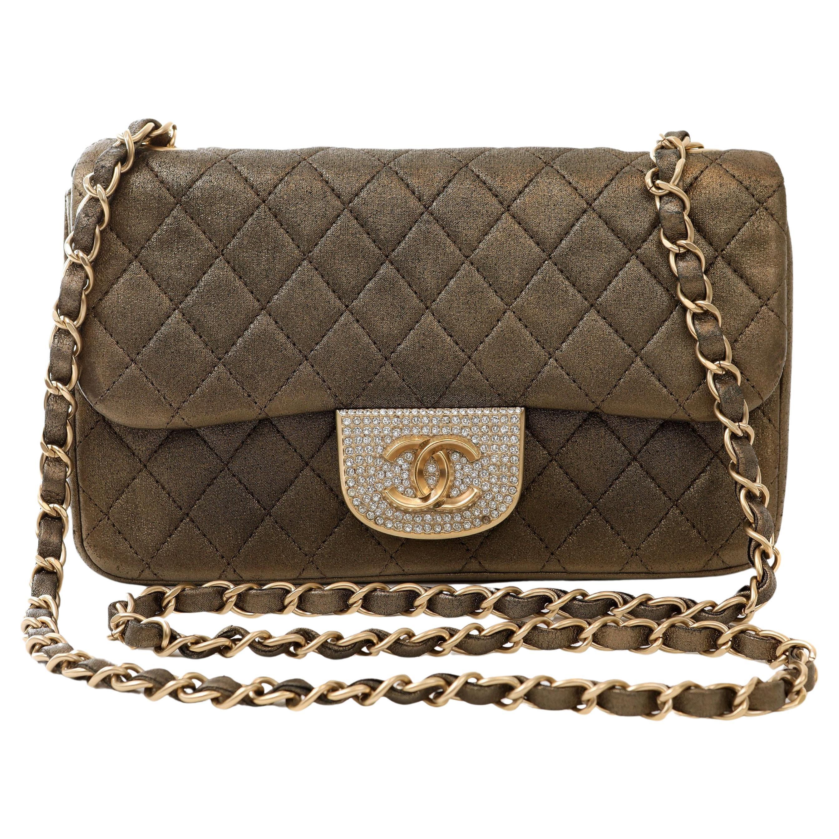 Chanel Metallic Black and Gold Crystal Flap Bag For Sale