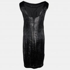 Chanel Metallic Black Bristled Velvet Sleeveless Elasticated Hem Dress L