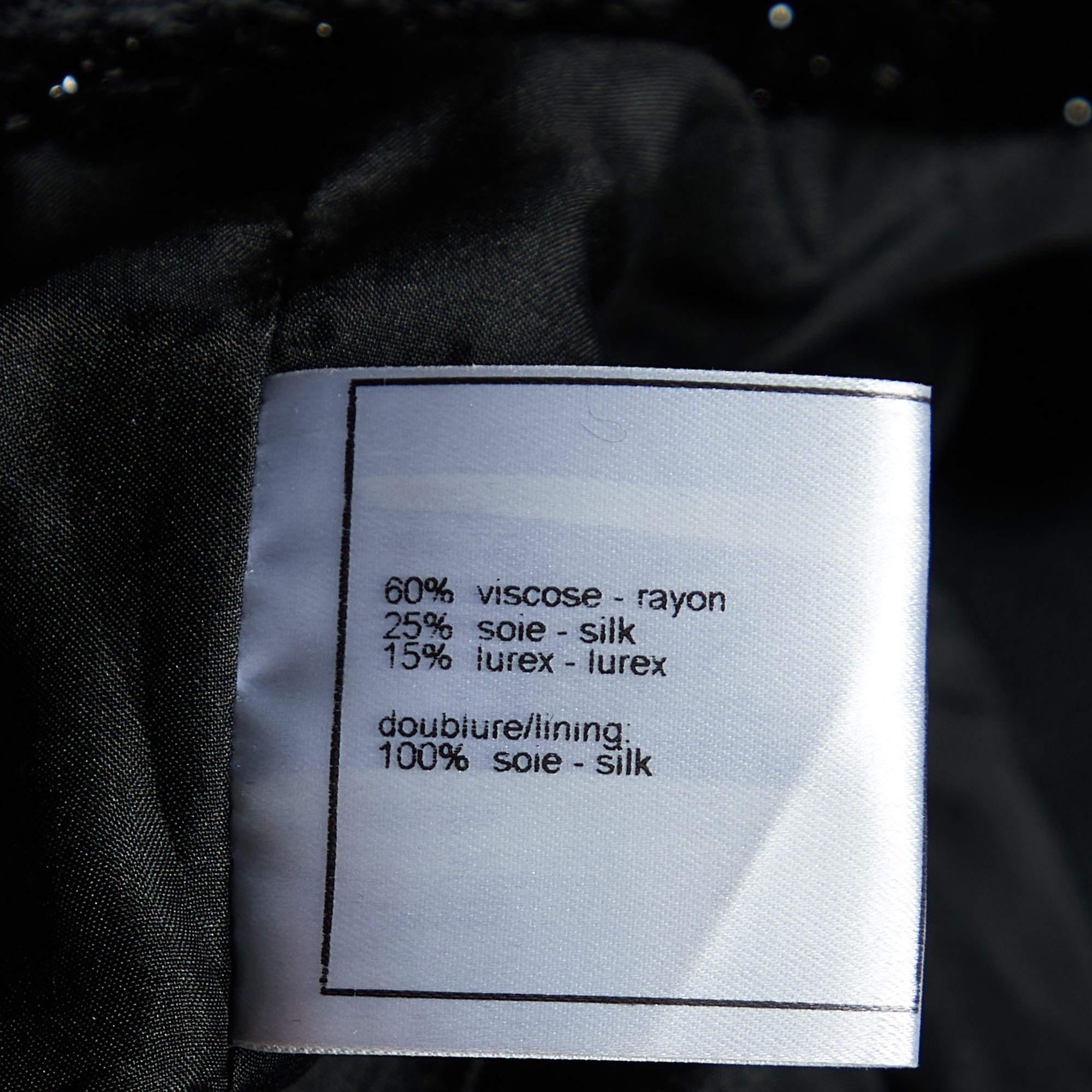 Chanel Metallic Black Bristled Velvet Robe sans manches à ourlet élastiqué L en vente 1