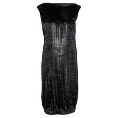Chanel Metallic Schwarzes ärmelloses Kleid mit elastischem Saum aus gebürstetem Samt L