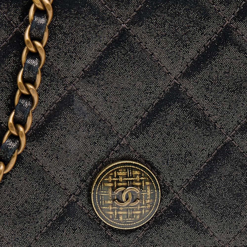 Chanel Metallic Black Iridescent Canvas Edinburgh Wallet On Chain 6