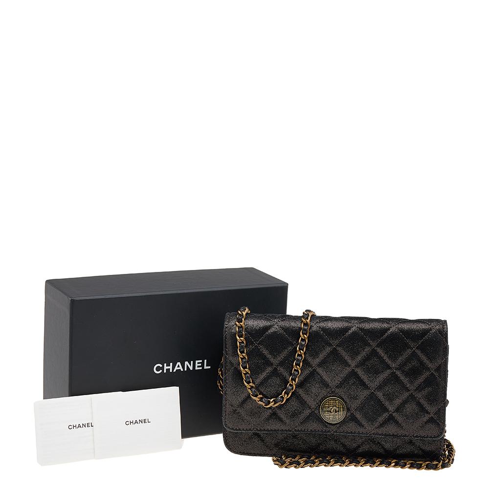 Chanel Metallic Black Iridescent Canvas Edinburgh Wallet On Chain 8