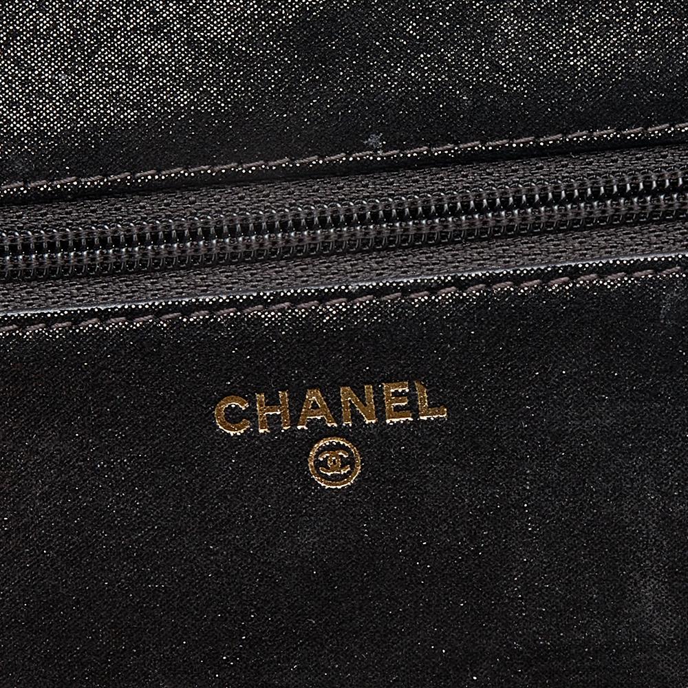 Chanel Metallic Black Iridescent Canvas Edinburgh Wallet On Chain 3