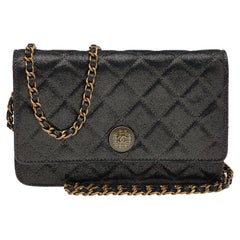 Chanel Metallic Black Iridescent Canvas Edinburgh Wallet On Chain