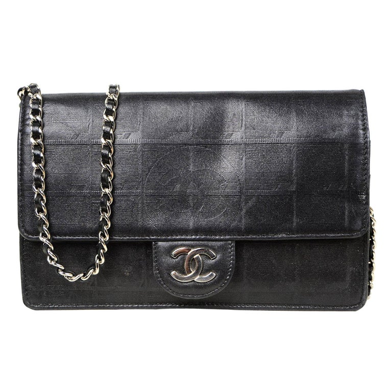 Chanel Metallic Black Nylon Travel Ligne CC Wallet on Chain WOC Crossbody Bag For Sale at 1stDibs