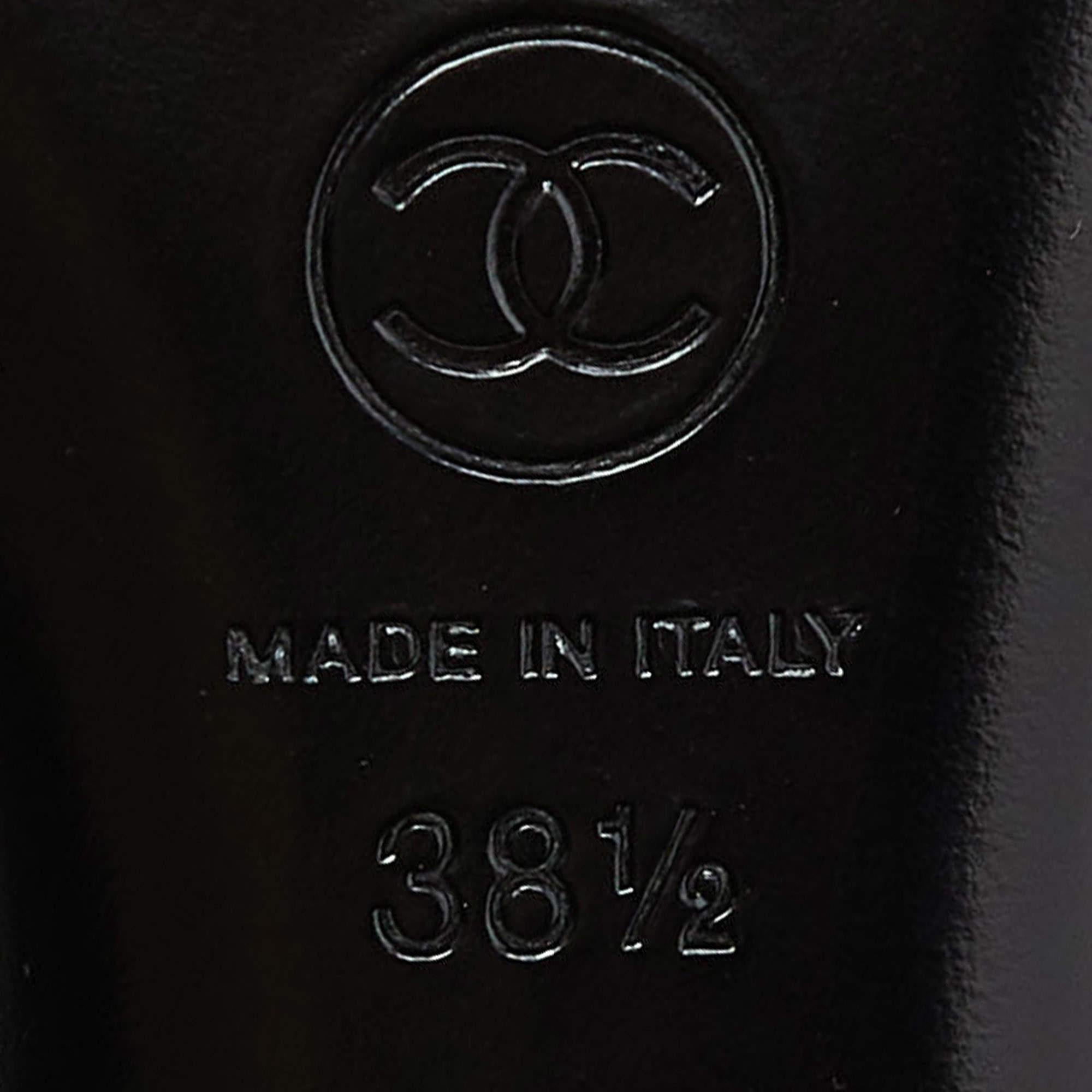 Chanel Metallic/Black Python and Fabric Bow CC Slide Sandals Size 38.5 2