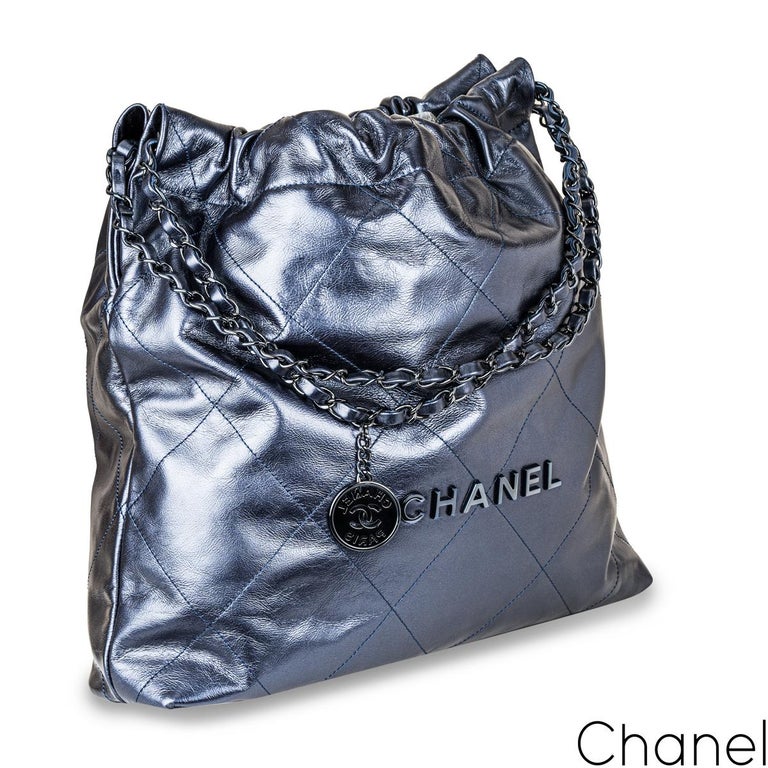 Chanel Black Quilted Calfskin Mini 22 Bag Brushed Silver Hardware
