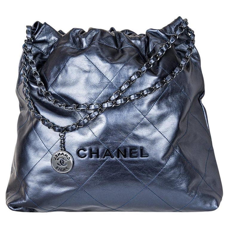 Chanel Mini 22 Bag Light Blue Calfskin Silver Hardware
