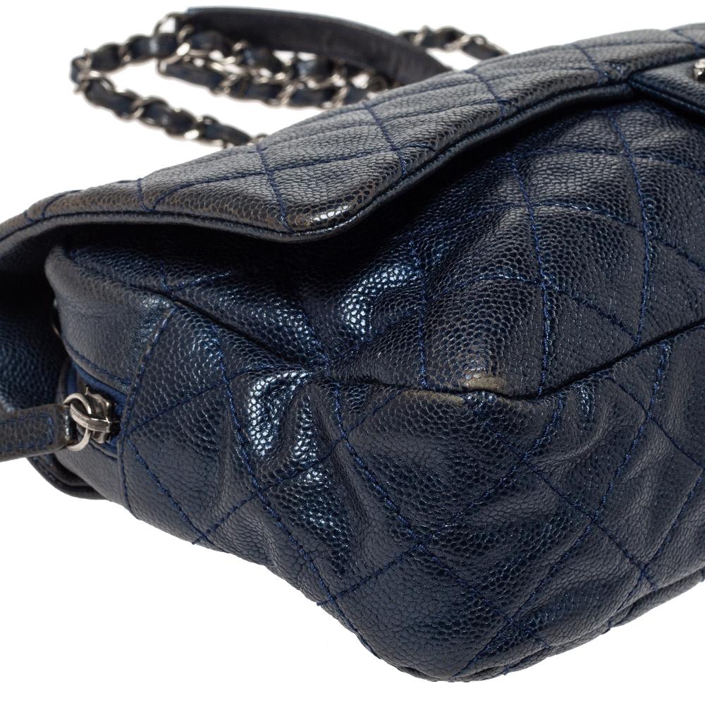 Chanel Metallic Blue Caviar Leather Easy Flap Bag 5