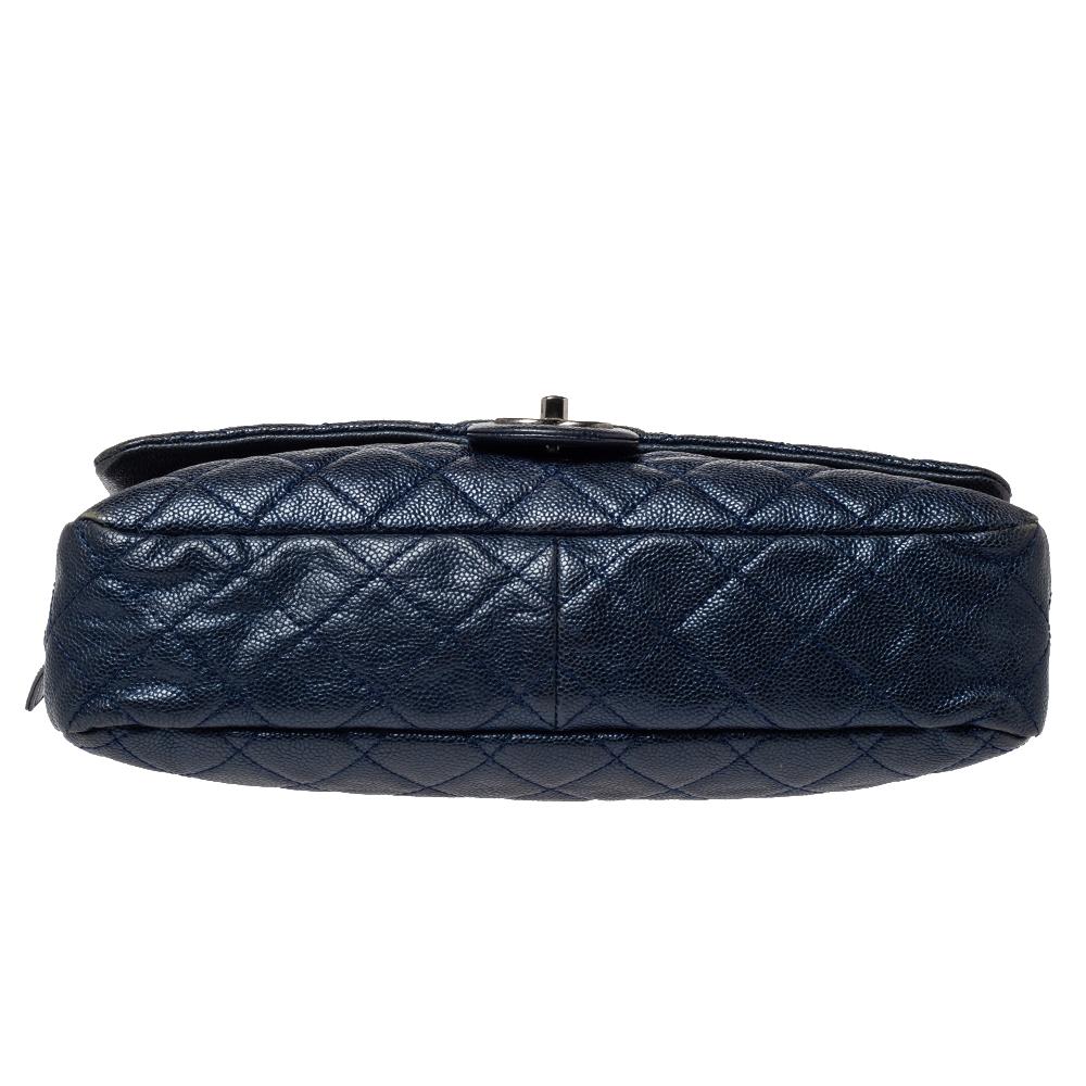 Chanel Metallic Blue Caviar Leather Easy Flap Bag 6