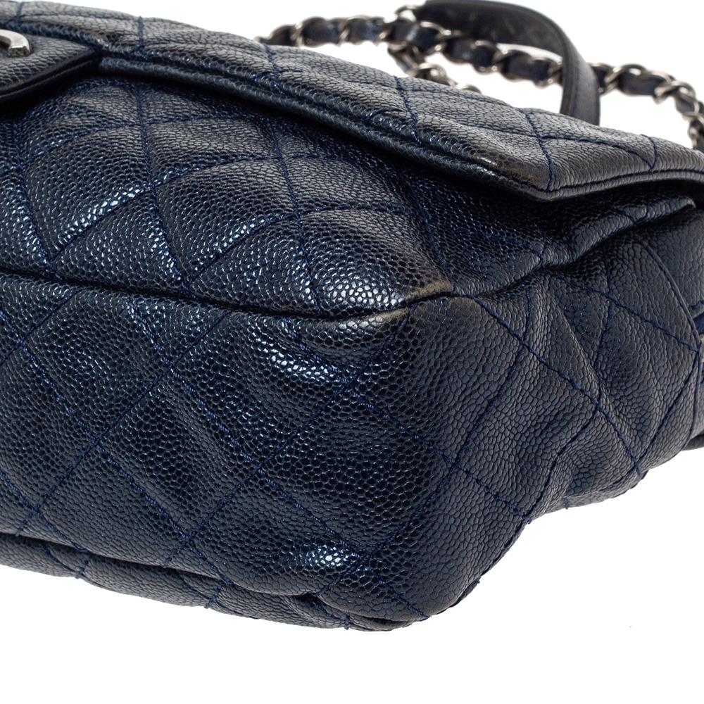 Chanel Metallic Blue Caviar Leather Easy Flap Bag 6